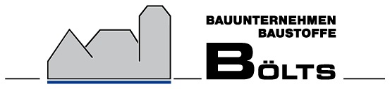 Logo des Bauunternehmens Bölts mit stilisierter Gebäudesilhouette in Grau und blauer Linie.