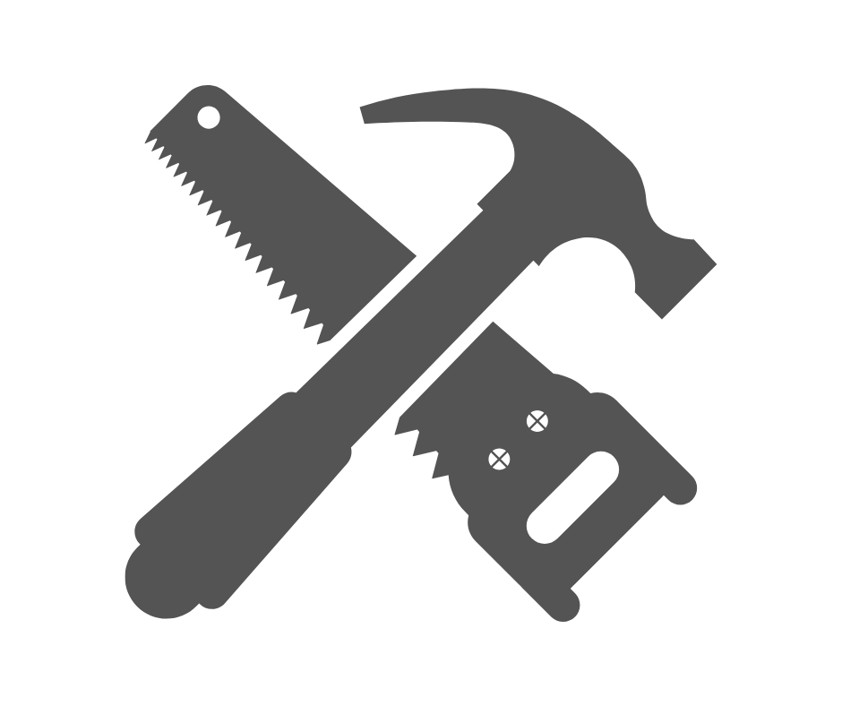 Symbol mit Hammer und Säge – Icon für Zimmererarbeiten beim Bauunternehmen Bölts.
